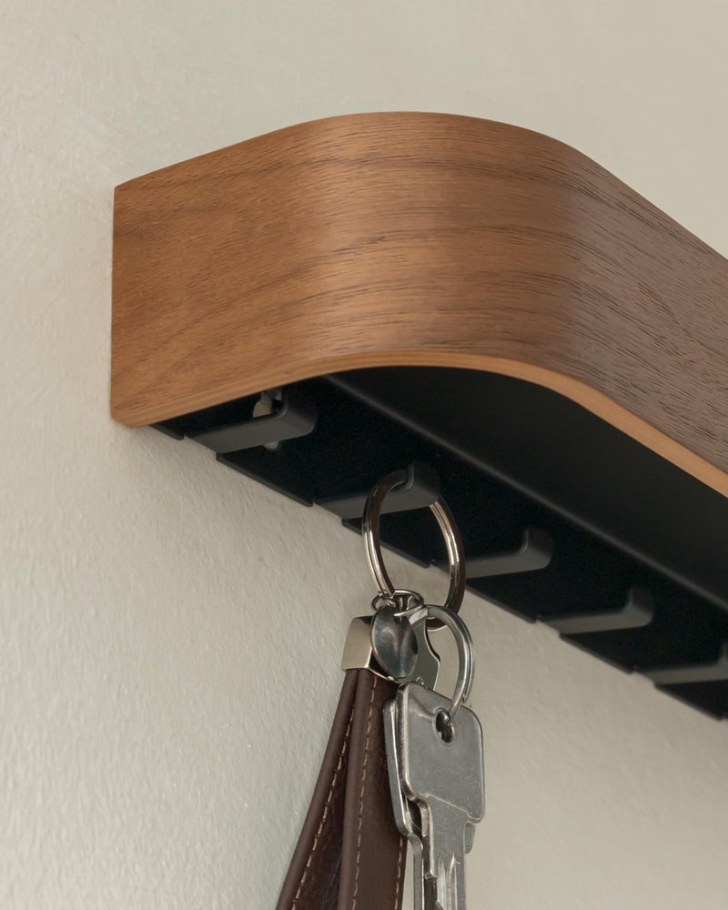 Kazai.Â® Key Holder 'Toke' | Minimalist Key Hook Design from Berlin | Modern Key Holder Wall Mount with Wooden Shelf | Key Rack for Wall as Entryway Organizer | Walnut - Image 5