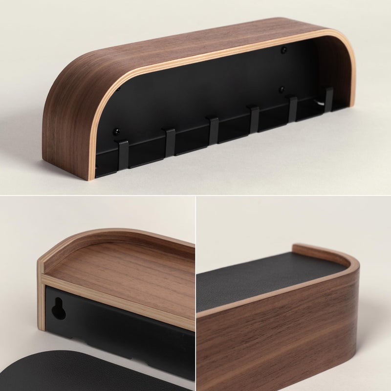 Kazai.Â® Key Holder 'Toke' | Minimalist Key Hook Design from Berlin | Modern Key Holder Wall Mount with Wooden Shelf | Key Rack for Wall as Entryway Organizer | Walnut - Image 3