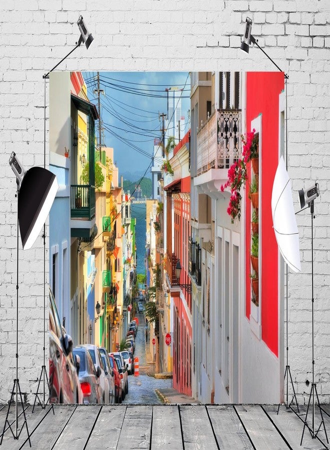 CORFOTO 7x5ft Fabric City Street Backdrop for Photography Colorful Building Houses Backdrop San Juan Puerto Rico Street Background Puerto Rico Travel Party Decorations Photoshoot Booth Studio Props - Image 4