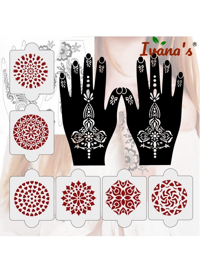 ivana's Pack Of 8 Pcs (2 Pcs Heena Stencil Tatto + 6 Pcs Laser Cut Pvc Reusable Heena Stencils), Heena Mehandi Sticker,Mehandi Stickers For Full Hand For Women, Girls And Kids, Easy To Apply,Ivnh-1012 - Image 5