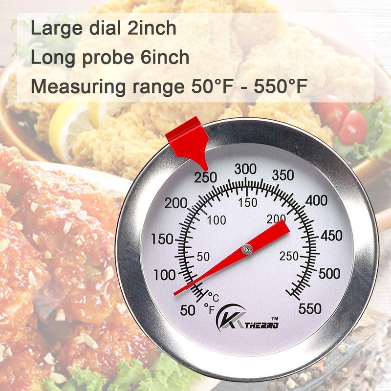 KT THERMO Deep Fry Thermometer with Instant Read,Dial Thermometerï¼ˆ2-Packï¼‰,6" Stainless Steel Stem Meat Cooking Turkey,BBQ,Grill - Image 3