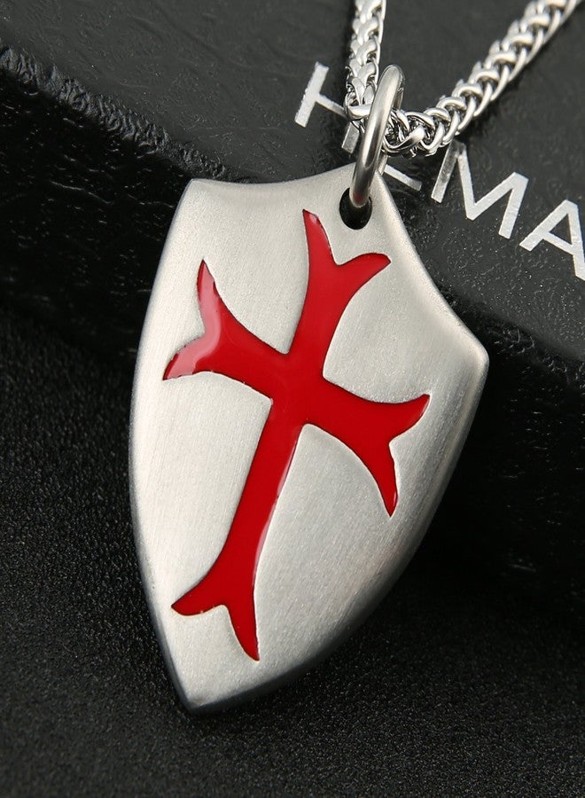HZMAN Knights Templar Cross Joshua 1:9 Shield Stainless Steel Pendant Necklace with FREE 24" Chain (Silver Red) - Image 3