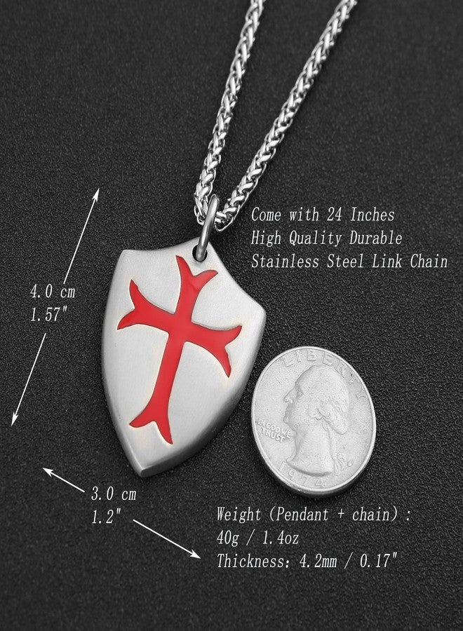 HZMAN Knights Templar Cross Joshua 1:9 Shield Stainless Steel Pendant Necklace with FREE 24" Chain (Silver Red) - Image 4