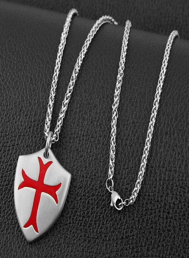 HZMAN Knights Templar Cross Joshua 1:9 Shield Stainless Steel Pendant Necklace with FREE 24" Chain (Silver Red) - Image 5