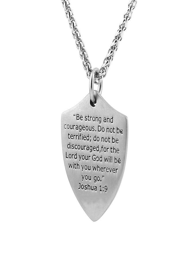 HZMAN Knights Templar Cross Joshua 1:9 Shield Stainless Steel Pendant Necklace with FREE 24" Chain (Silver Red) - Image 2