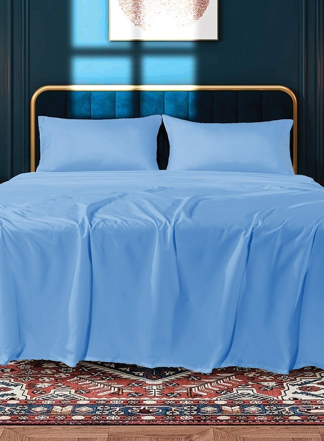 القيلولة زين طقم سرير كينج من سييستا زين – 1 ملاءة مطاطية، 1 ملاءة مسطحة، 1 غطاء لحاف و أغطية وسائد | ناعم للغاية، متين ومريح | لون أزرق سماوي أنيق | جودة فندقية - Image 2