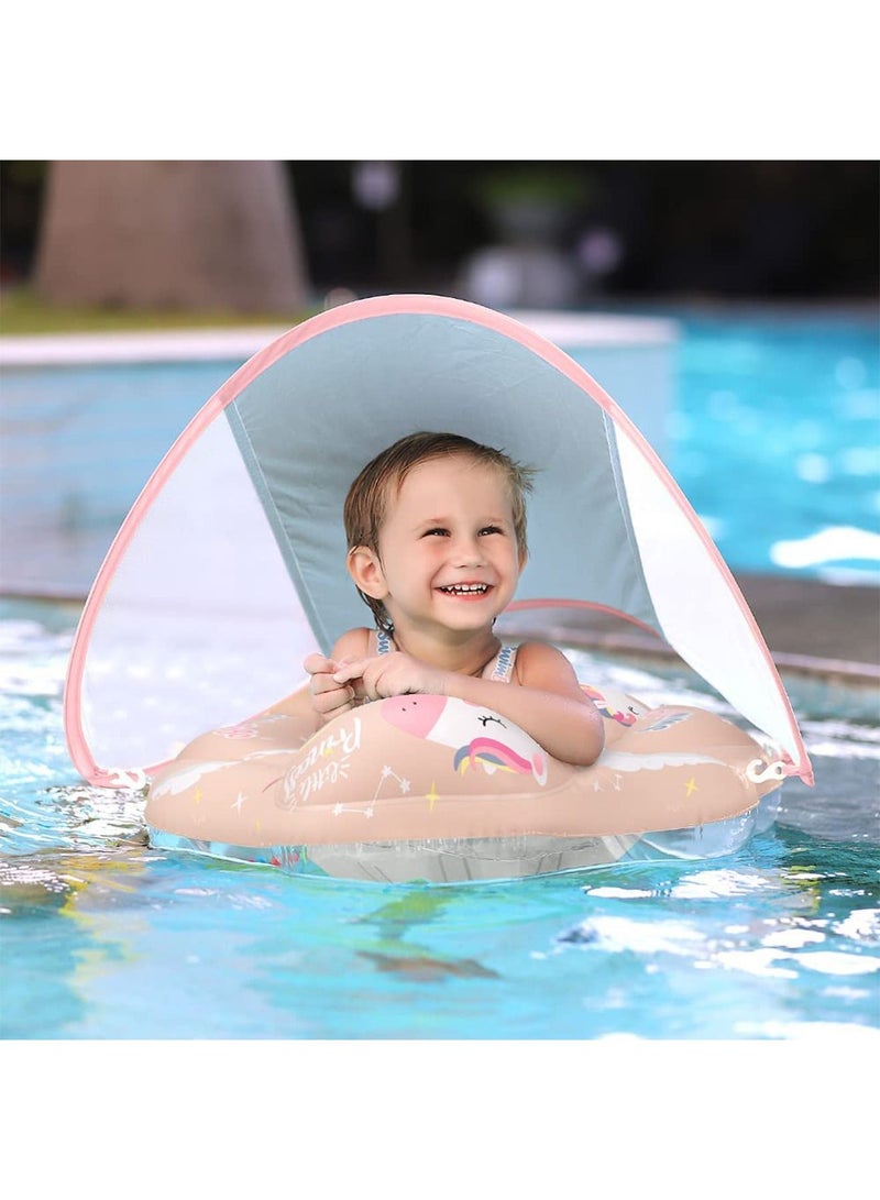 LIMOS Baby Swimming Pool Inflatable Float Ring with Sun Protection Canopy and Safety Tail (L Unicorn Pink) - Image 1