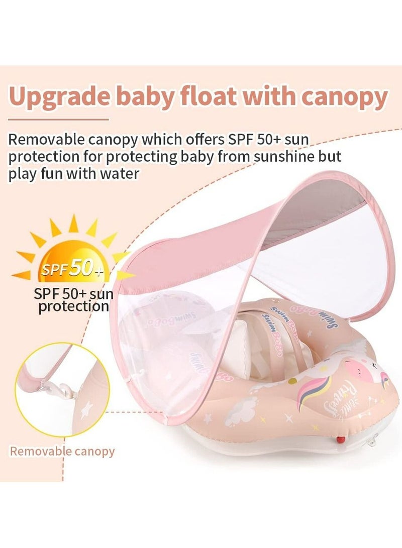 LIMOS Baby Swimming Pool Inflatable Float Ring with Sun Protection Canopy and Safety Tail (L Unicorn Pink) - Image 5