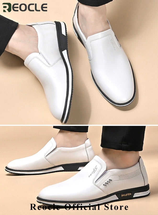 REOCLE Men's Loafers Formal Business Dress Shoe Comfy Slip-On Casual Walking Flats with Leather Upper & Hand Sewing Technology Walking Sneakers for Men  - Image 2