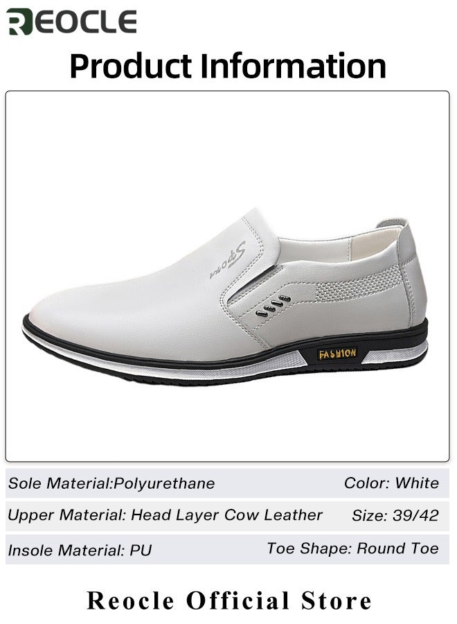 REOCLE Men's Loafers Formal Business Dress Shoe Comfy Slip-On Casual Walking Flats with Leather Upper & Hand Sewing Technology Walking Sneakers for Men  - Image 5