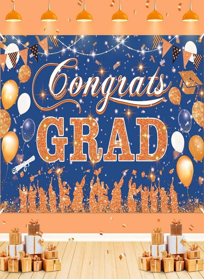 Yoirrat Blue Orange Graduation Decoration Banner, Blue Orange Congrats Grad Banner 2026 for Class of 2026 High School College Graduation Party 70.8x43.3 inch - Image 1