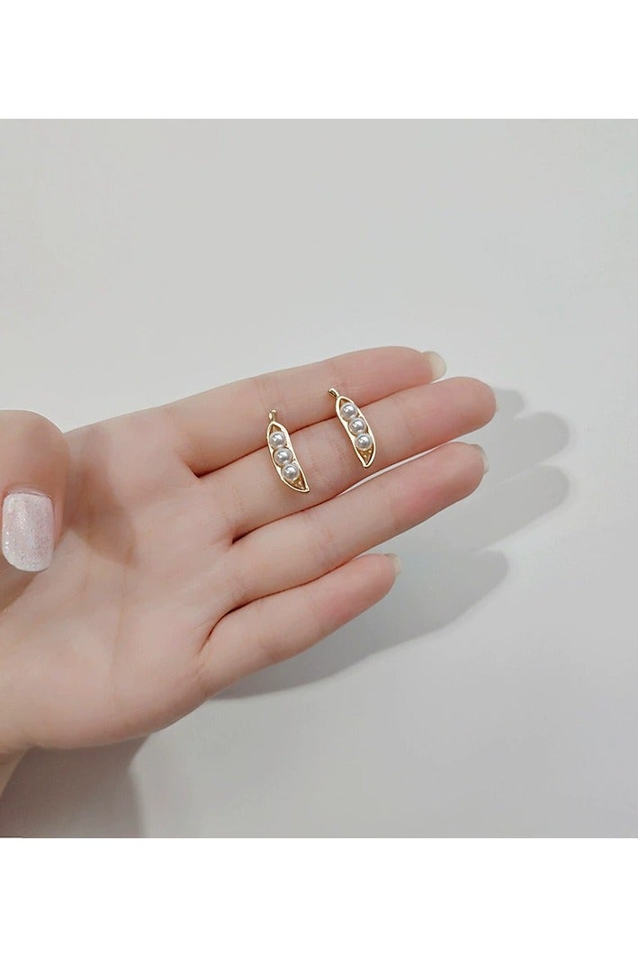 Goolsky Pearl Pea Pod Stud Earrings with S925 Sterling Silver Posts | Minimalist & Elegant Small Earrings for Women  - Image 3