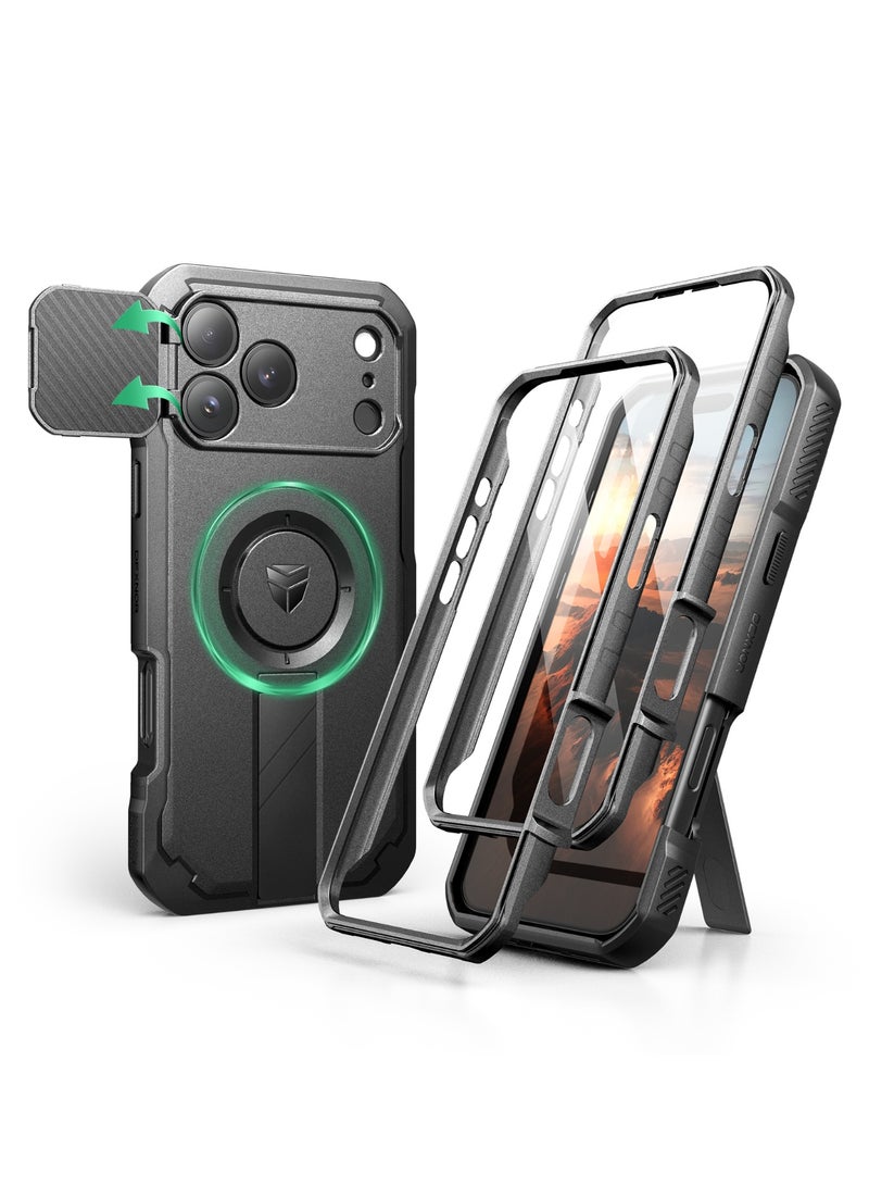 Dexnor Magnetic for iPhone 17 Pro Max Case, with 2 Front Frame Built-in Screen Protector, Kickstand, Black - Image 1
