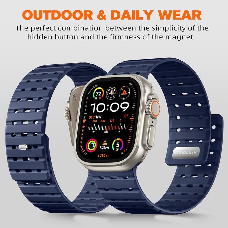 حزام ساعة مغناطيسي من Bandletic R-Lite Fit، متوافق مع Watch Ultra 2/Ultra Band (أحجام 49mm/46mm/45mm/44mm/42mm)، للرجال والنساء، مصنوع من سيليكون متين للاستخدام الرياضي، مناسب لأجهزة iWatch SE2/SE/10/9/8/7/6/5/4 - Image 4