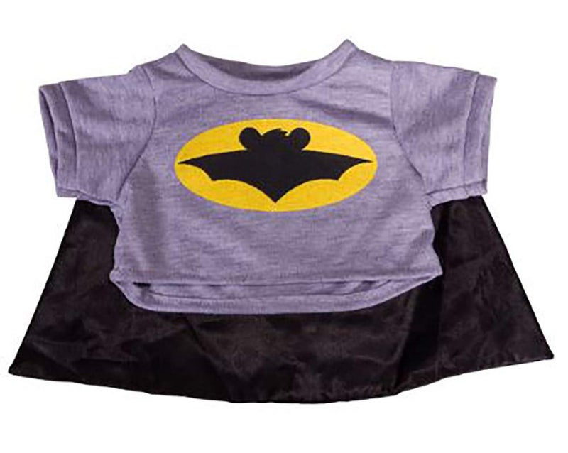 Stuffems Toy Shop Stuffems Toy Shop Bat Bear T-Shirt With Cape Teddy Bear Clothes Fits Most 8" - 10" Build-A-Bear and More  - Image 1