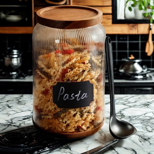 SAIOOL 2-Pack Striped Borosilicate Glass Airtight Canisters - Big mouth Large Capacity, Acacia Wood Lid, Food Storage Jars for Flour, Pasta, Pantry Organization (1 Gallon （2 Striped pack）) - Image 5