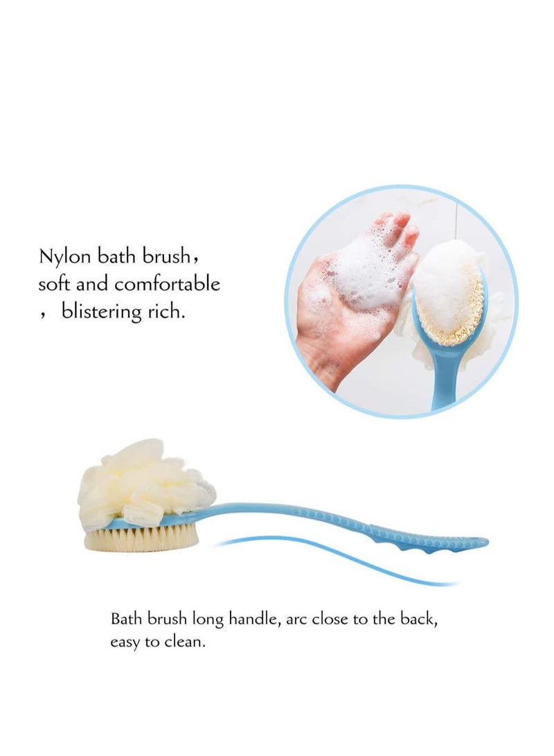 Excefore Bath Brush 2 in 1 Back Scrubber Long Handled With Ball Mesh Luffa Pouf Sponge Bathroom Tool Accessories Blue - Image 4