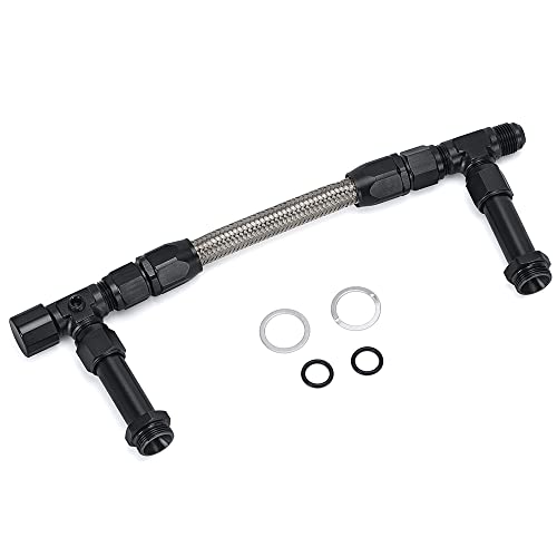 PQY Universal Black 8 AN Male Flare Dual Inlet 4150 Fuel Line Kit to 7/8" Braided Stainless Steel Carburetor for Holley Black - Image 1