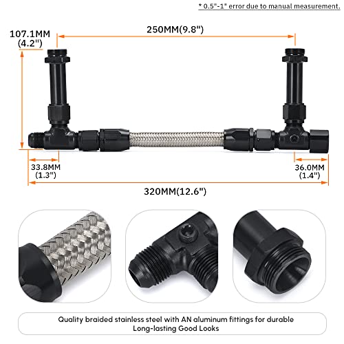 PQY Universal Black 8 AN Male Flare Dual Inlet 4150 Fuel Line Kit to 7/8" Braided Stainless Steel Carburetor for Holley Black - Image 3