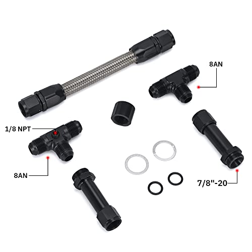 PQY Universal Black 8 AN Male Flare Dual Inlet 4150 Fuel Line Kit to 7/8" Braided Stainless Steel Carburetor for Holley Black - Image 2
