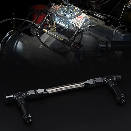 PQY Universal Black 8 AN Male Flare Dual Inlet 4150 Fuel Line Kit to 7/8" Braided Stainless Steel Carburetor for Holley Black - Image 5
