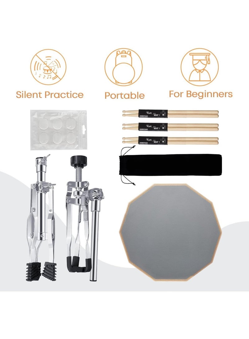 YOUWE7 Drum Practice Pad Snare Drums Stand Set 12 In With Double Sided Silent Drums Pad,Drums Dampeners Gel, Drum sticks,Carrying Bag Adjustable Stand(Fits 10''-14'' Drums) - Image 5