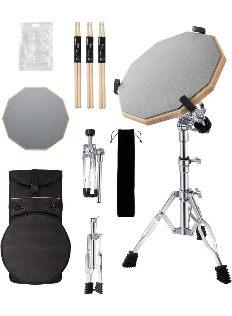 YOUWE7 Drum Practice Pad Snare Drums Stand Set 12 In With Double Sided Silent Drums Pad,Drums Dampeners Gel, Drum sticks,Carrying Bag Adjustable Stand(Fits 10''-14'' Drums) - Image 1