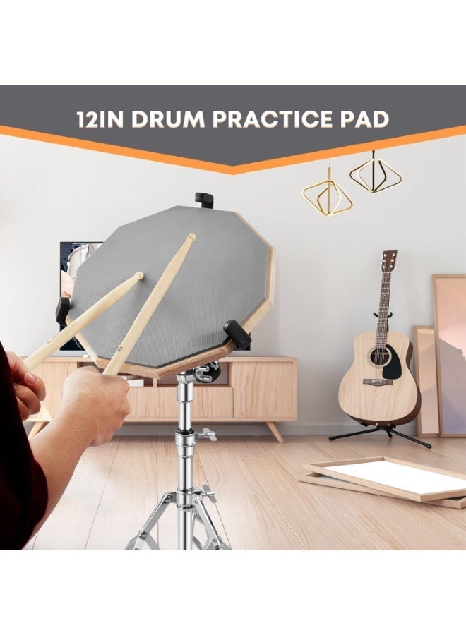 YOUWE7 Drum Practice Pad Snare Drums Stand Set 12 In With Double Sided Silent Drums Pad,Drums Dampeners Gel, Drum sticks,Carrying Bag Adjustable Stand(Fits 10''-14'' Drums) - Image 2