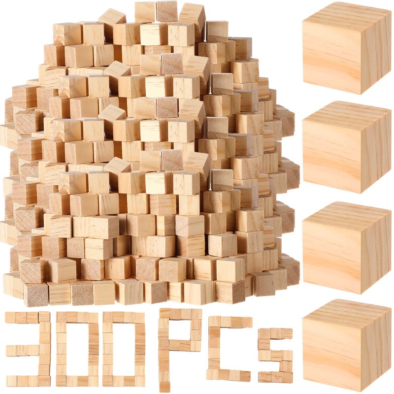 Barydat 300 Pcs 05 in Wooden CubesUnfinished Wooden Blocks for Crafting Natural Craft Wood Square Blank Cube for DIY Project Baby Showers