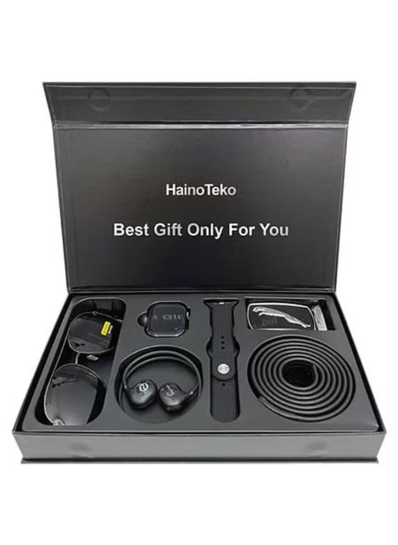 HainoTeko - 🕒 GP 22 Smart Watch Gift Box for Men & Boys – Includes Stylish Sunglasses, Classic Belt, High-Quality Neckband, and Fitness Tracker Smart Watch – Ideal Gift Set for Birthdays, Anniversaries & Special Occasions – Elegant & Practical All-in-One Combo 🎁 - Image 1