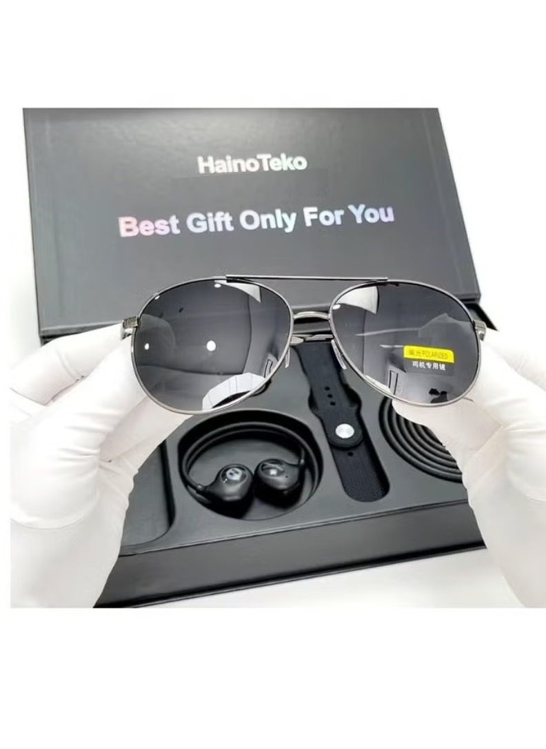 HainoTeko - 🕒 GP 22 Smart Watch Gift Box for Men & Boys – Includes Stylish Sunglasses, Classic Belt, High-Quality Neckband, and Fitness Tracker Smart Watch – Ideal Gift Set for Birthdays, Anniversaries & Special Occasions – Elegant & Practical All-in-One Combo 🎁 - Image 1