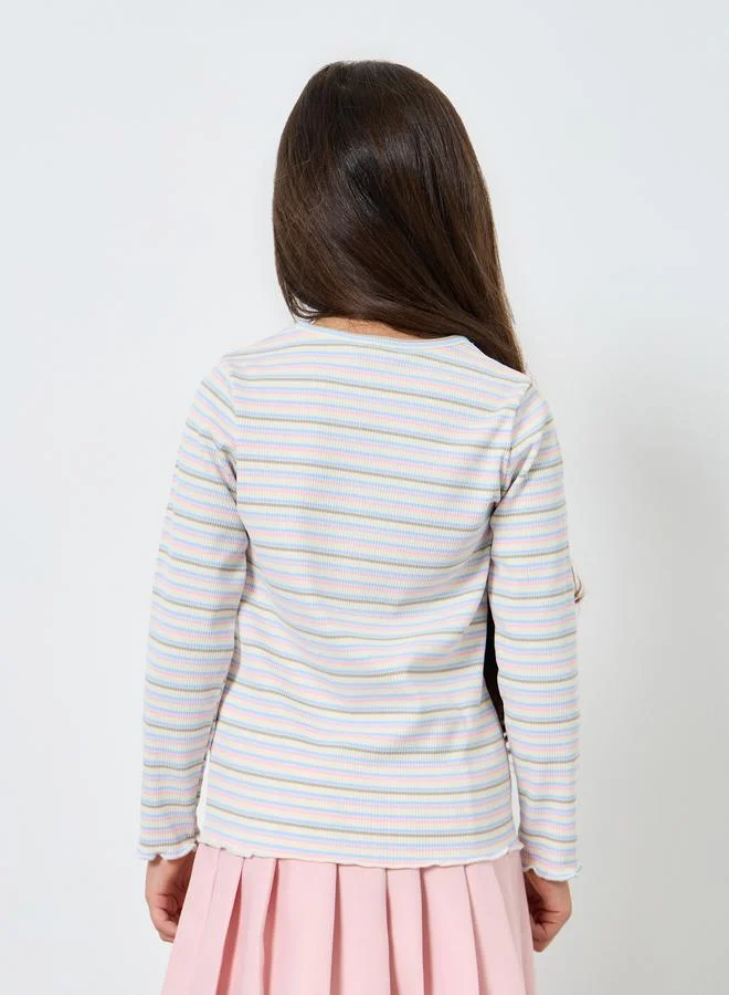 Styli Styli Multi Striped Ribbed Long Sleeve T-Shirt