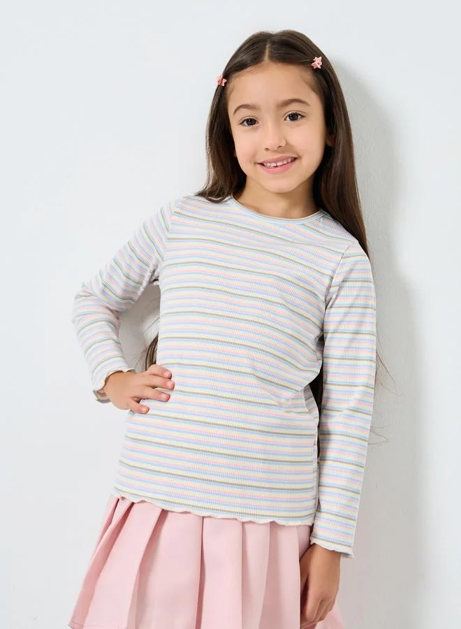 Styli Styli Multi Striped Ribbed Long Sleeve T-Shirt