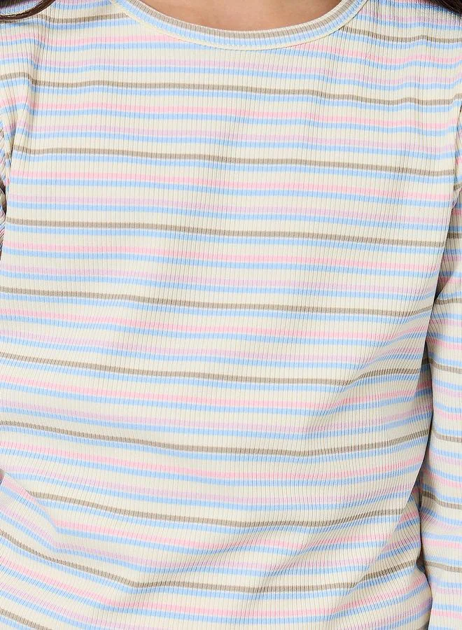 Styli Styli Multi Striped Ribbed Long Sleeve T-Shirt