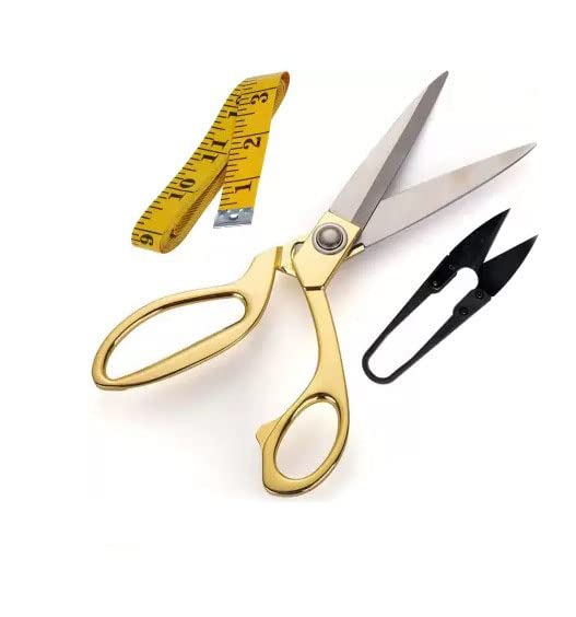 faas Golden Cloth Cutting Scissors 9.5Inch+ Thread Cutting 1 Pcs & 1Pcs Measuring Tap (Set of 3) - Image 1