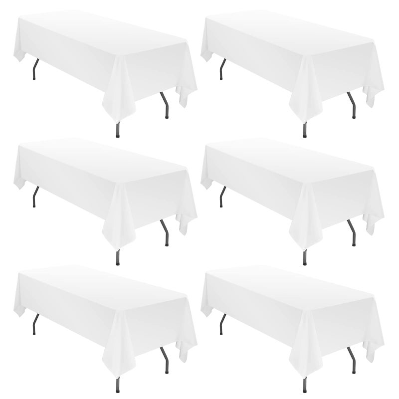 6 Pack Tablecloth 60 x102 inch Polyester Table Cloth for 6 Foot Rectangle TablesStain and Wrinkle Resistant Washable Fabric Table Covers Polyester White Table Clothes for WeddingPartyBanquet
