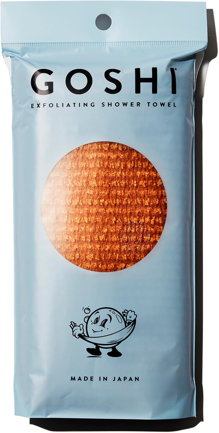 GOSHI Exfoliating Shower Towel - Rip-Resistant Exfoliating Washcloth for All Skin Types - Marigold Yellow - Made in Japan - Image 1