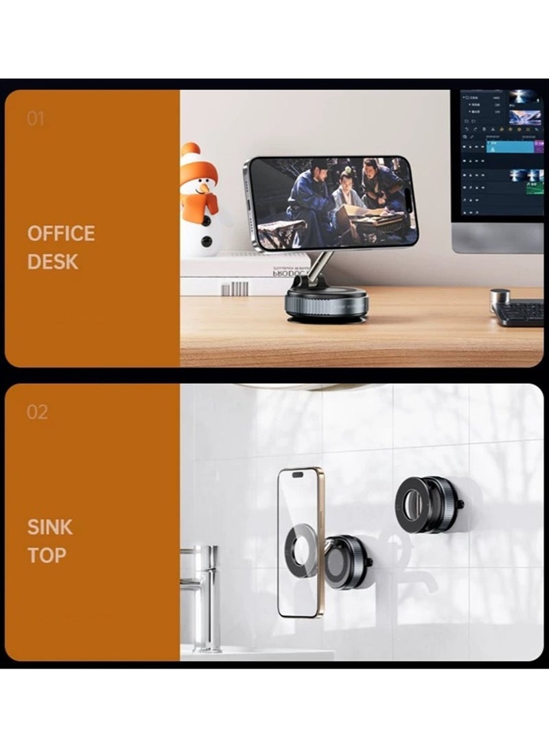 Vacuum Magnetic Phone Holder Mount 360° Rotation, Magnetic Car Mobile Holder Magnetic Phone Holder Suitable for Car, Kitchen, Mirror, Gym, Other Smooth Surface, Easy to Take Selfies and Videos, MagSafe Compatible for iPhone & Android Devices - Image 3