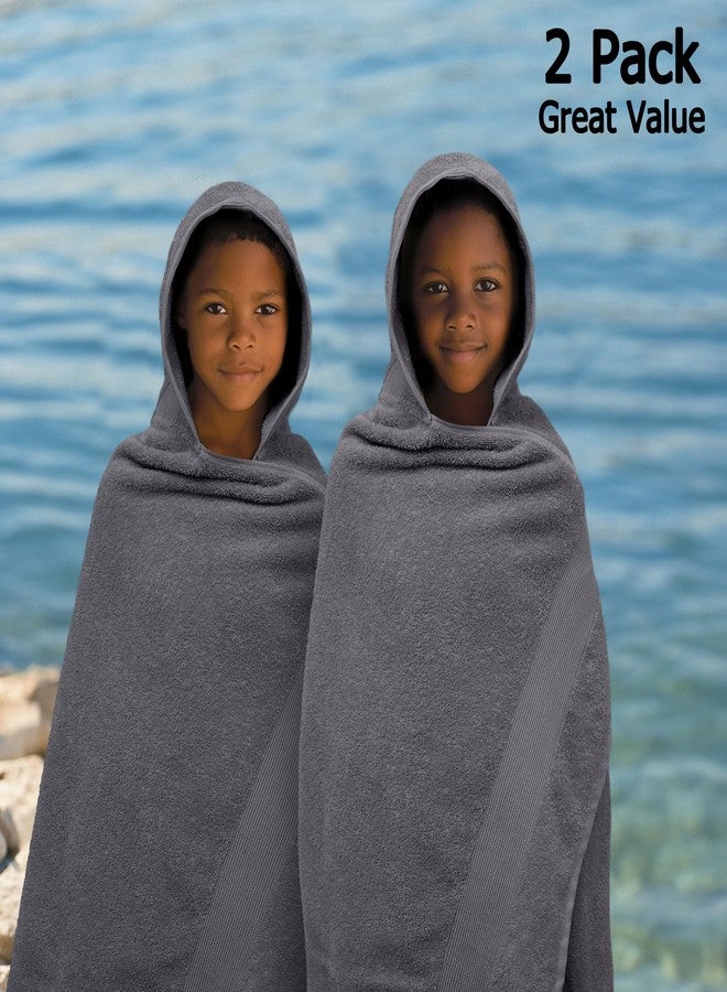 ORIGINAL KIDS منشفة حمام أصلية للأطفال بغطاء رأس - عبوة من قطعتين، مصنوعة من القطن الخالص 100%، وزنها 500 غرام/متر مربع، منشفة كبيرة الحجم للأطفال بغطاء رأس، مثالية للاستحمام، وحمام السباحة، والشاطئ، فائقة النعومة، ماصة للماء، سريعة الجفاف، مقاس 27 × 54 بوصة، لون رمادي - Image 2