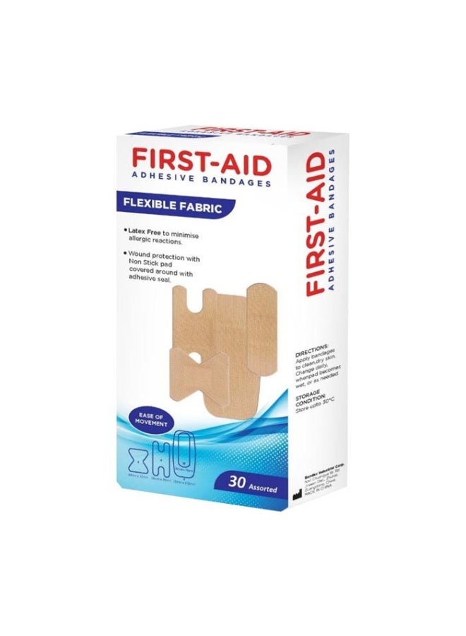 First Aid Flexible Fabric Adhesive Bandages | Stretchable, Latex-Free, Multipurpose, Non-Stick Pad | Assorted 30pcs - Image 1