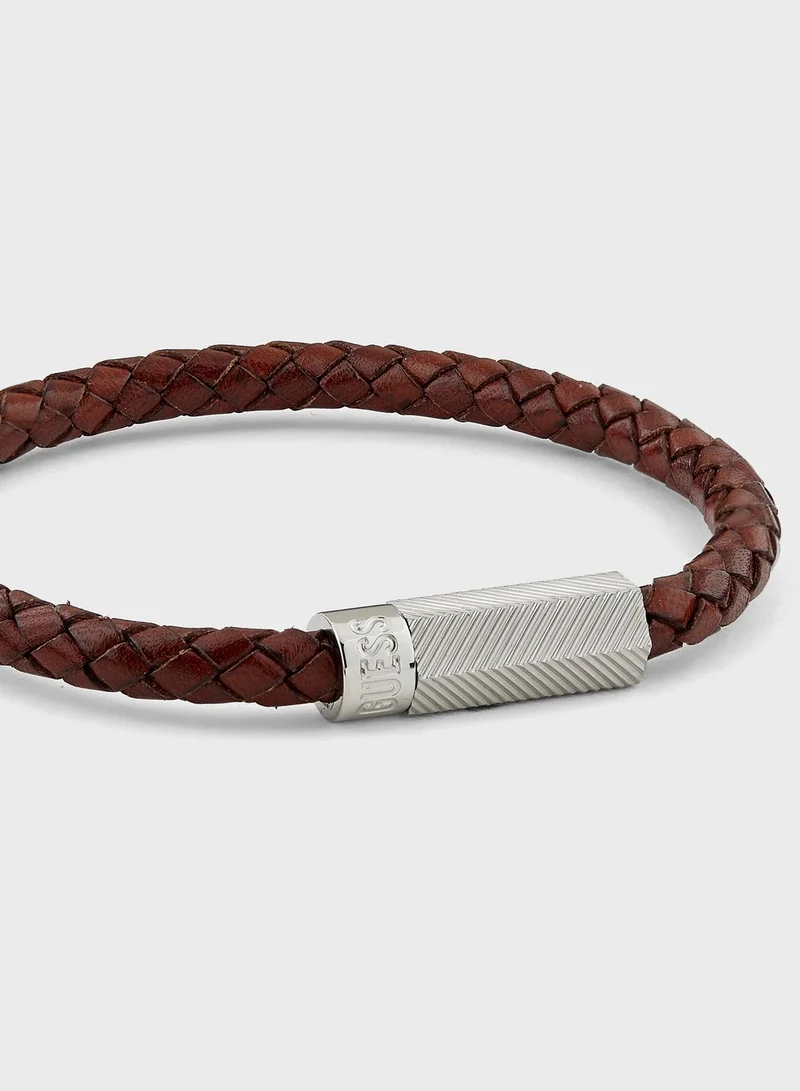 GUESS Casual Leather Round Screw Jack Bracelet
