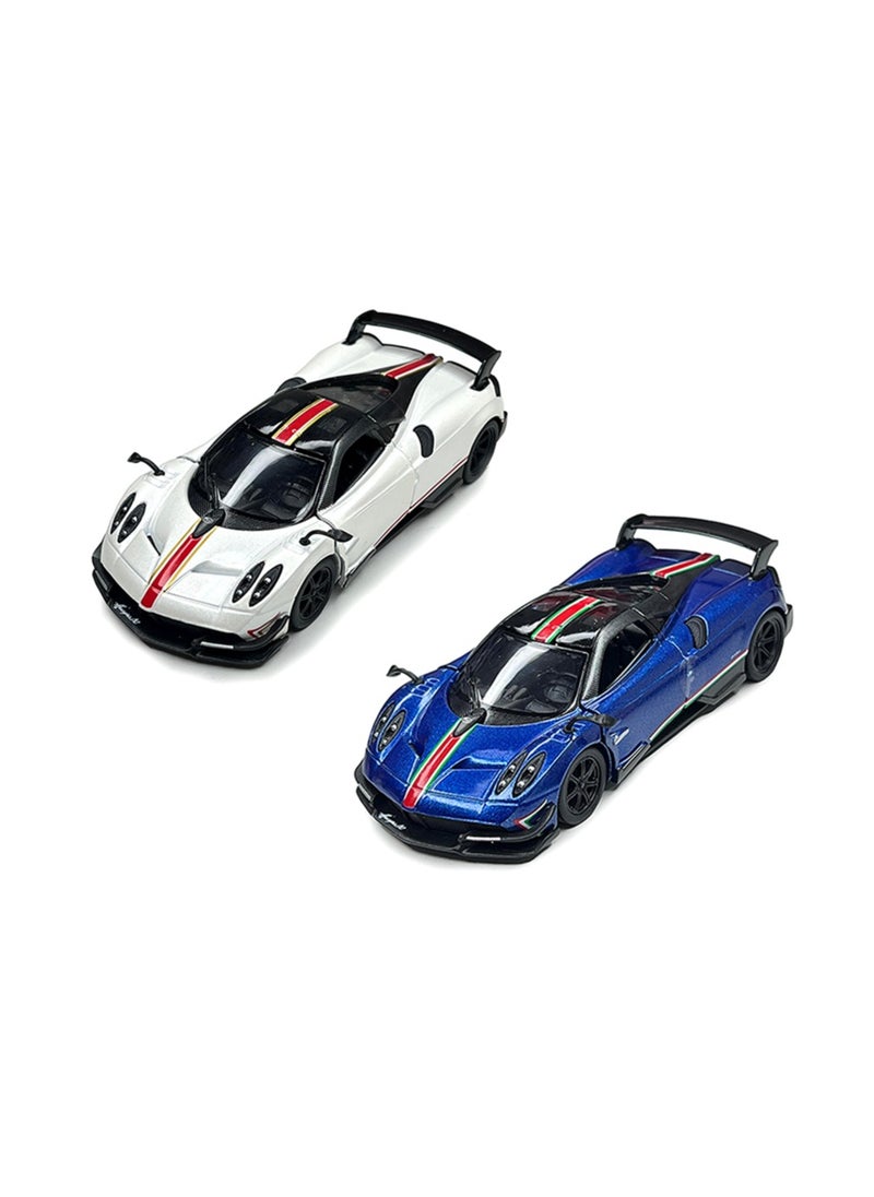 Kinsmart Pack of 2 Pcs 1:38 Scale Door Openable Pull Back Action 2016 Pagani Huayra BC with Printing Diecast Alloy Metal Car-Assorted Colour  - Image 2