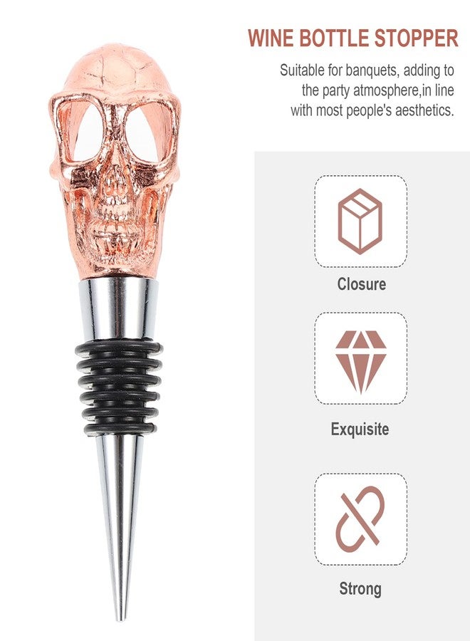 ديسبورتبل سدادات زجاجات نبيذ بتصميم جمجمة من بيسبورتبل، سدادات زجاجات نبيذ مزخرفة، مصنوعة من سبائك الزنك، سدادات فلين للنبيذ، مثالية لحفلات الزفاف وأعياد الميلاد، لون ذهبي وردي. - Image 5