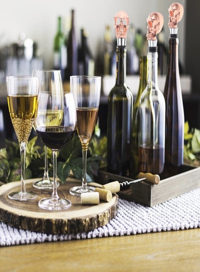 ديسبورتبل سدادات زجاجات نبيذ بتصميم جمجمة من بيسبورتبل، سدادات زجاجات نبيذ مزخرفة، مصنوعة من سبائك الزنك، سدادات فلين للنبيذ، مثالية لحفلات الزفاف وأعياد الميلاد، لون ذهبي وردي. - Image 4