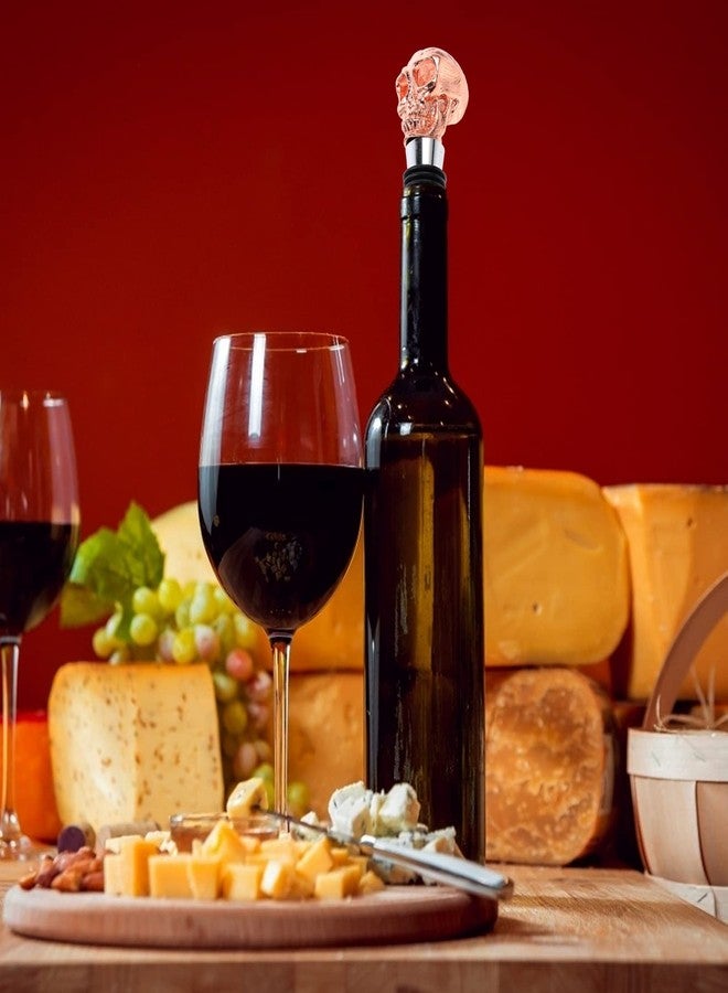 ديسبورتبل سدادات زجاجات نبيذ بتصميم جمجمة من بيسبورتبل، سدادات زجاجات نبيذ مزخرفة، مصنوعة من سبائك الزنك، سدادات فلين للنبيذ، مثالية لحفلات الزفاف وأعياد الميلاد، لون ذهبي وردي. - Image 3