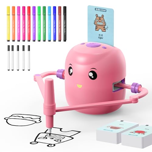 CYJBE Interactive Educational Drawing Robot for Kids Montessori Learning Toy with 150 Word Cards Voice Interaction Ages 5 Pink - Image 1