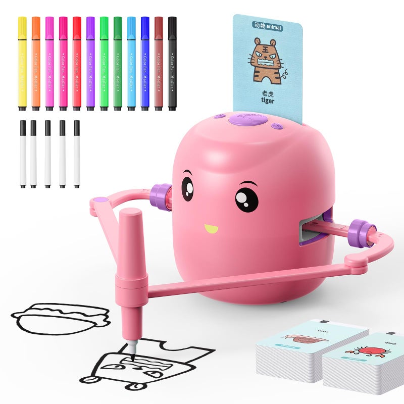 CYJBE Interactive Educational Drawing Robot for Kids Montessori Learning Toy with 150 Word Cards Voice Interaction Ages 5 Pink - Image 2