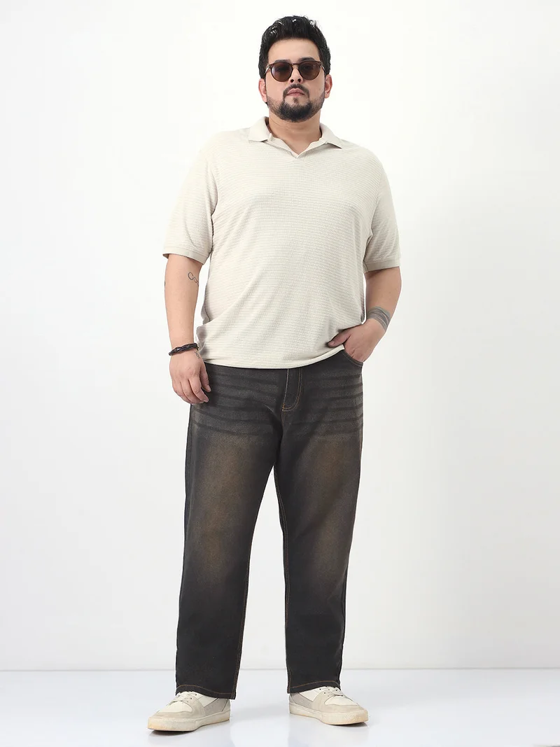 Urbano Fashion  Urbano Plus Men's Carbon Blue Straight Fit Heavy Washed Jeans Stretchable  | Best Price UAE