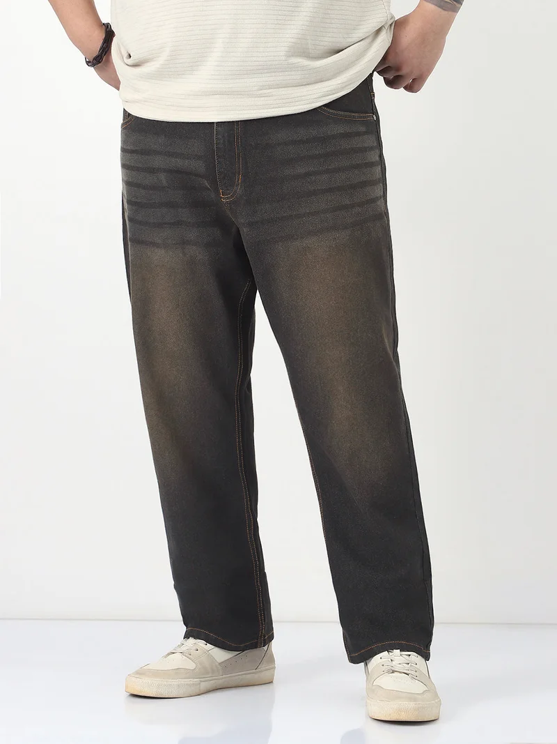 Urbano Plus Men's Carbon Blue Straight Fit Heavy Washed Jeans Stretchable