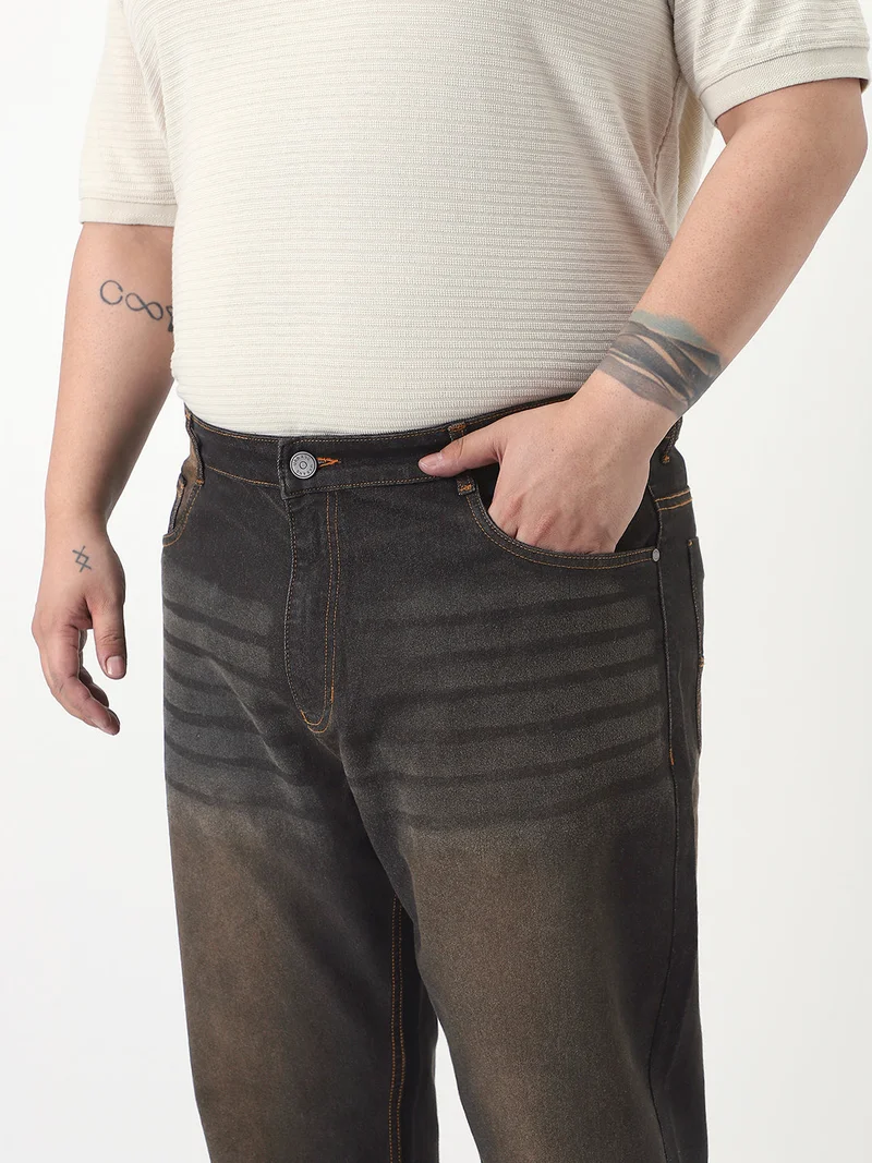 Urbano Fashion  Urbano Plus Men's Carbon Blue Straight Fit Heavy Washed Jeans Stretchable  | Best Price UAE